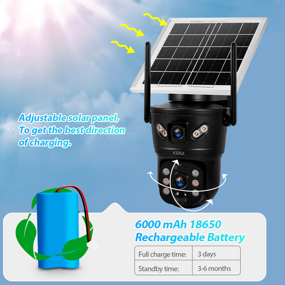 Home Security Monitoring Service - KERUI 6MP 4G SIM WiFi Solar