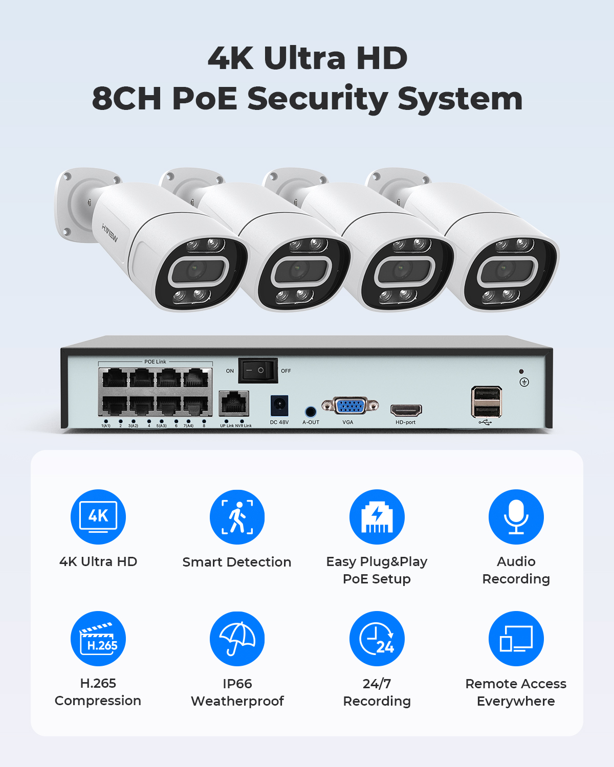 H.View 4K 5Mp 8Mp Poe CCTV Sec - đánh giá và giá Home Security With Monitoring
